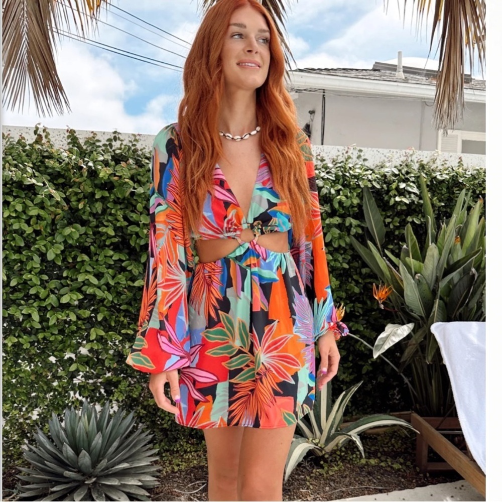 SHOW ME YOUR MUMU Go Out Cut Out Mini Dress Tropical Paradise Size Medium - Picture 2 of 16